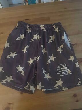 Eric Emanuel Black Shorts with Cream Star & Lightning Print